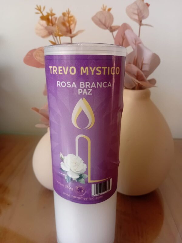Vela de 7 dias 15cm c/ cápsula de PVC- essência de rosa branca
